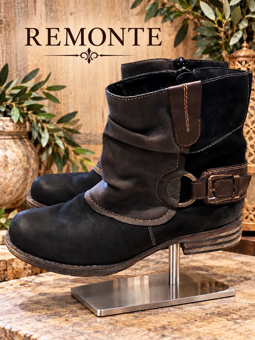 Remonte Black Brown Buckle Biker Ankle Boots Women’s 8 EU 39